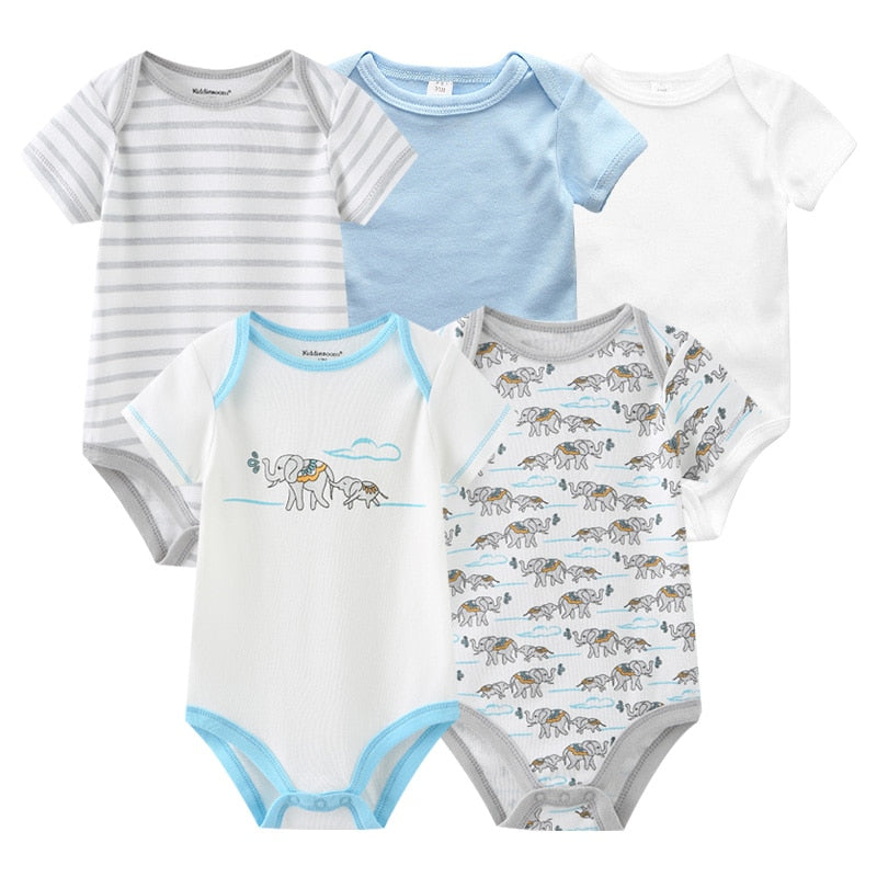 New Born Cartoon Printed Romper - Set of 5-MamaToddler-Blue Set 9-3M-Mama Toddler