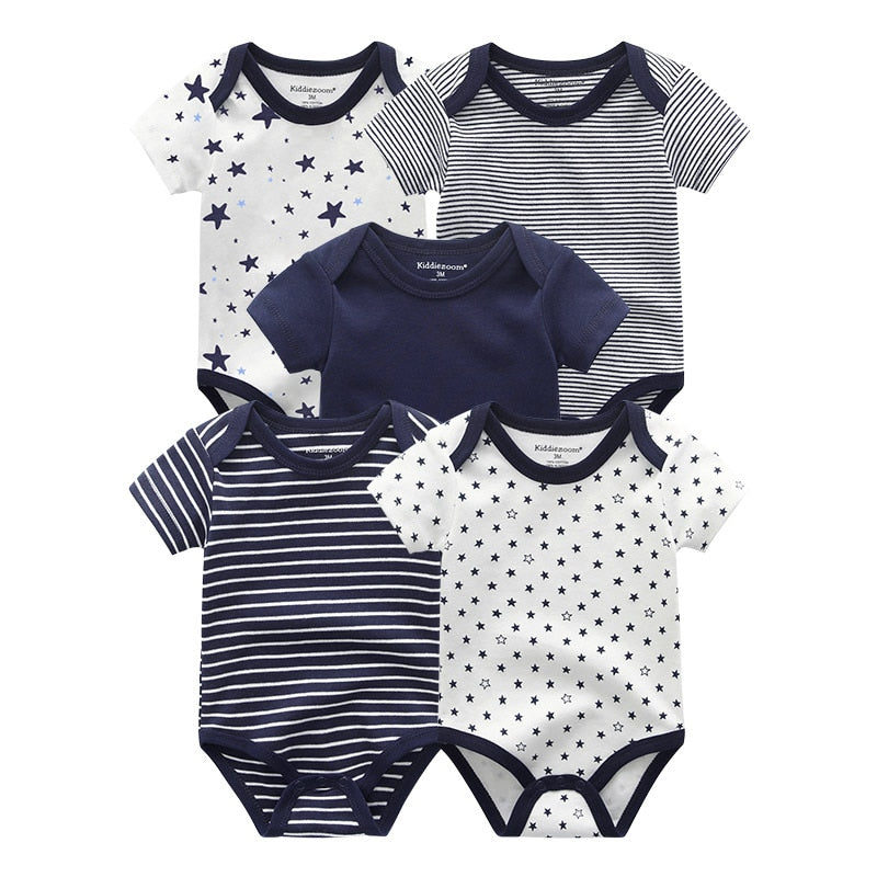 New Born Cartoon Printed Romper - Set of 5-MamaToddler-Gray & Dark Set 2-3M-Mama Toddler