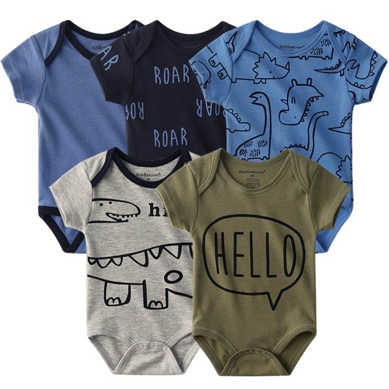 New Born Cartoon Printed Romper - Set of 5-MamaToddler-Gray & Dark Set 3-3M-Mama Toddler