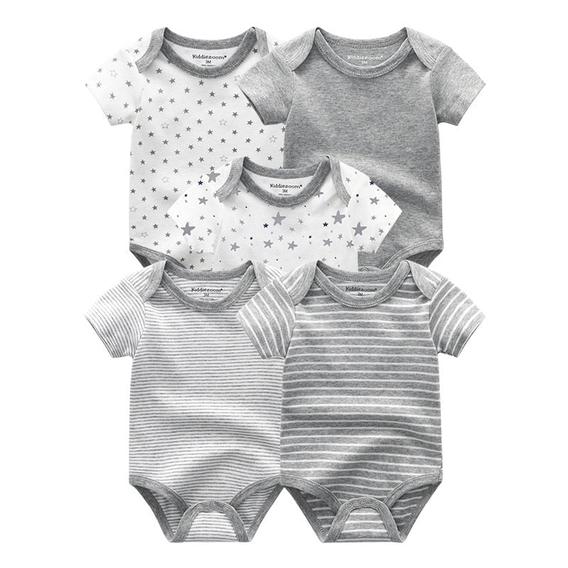 New Born Cartoon Printed Romper - Set of 5-MamaToddler-Gray Set 1-3M-Mama Toddler