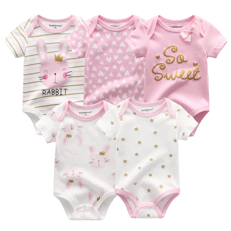 New Born Cartoon Printed Romper - Set of 5-MamaToddler-Pink Set 3-3M-Mama Toddler