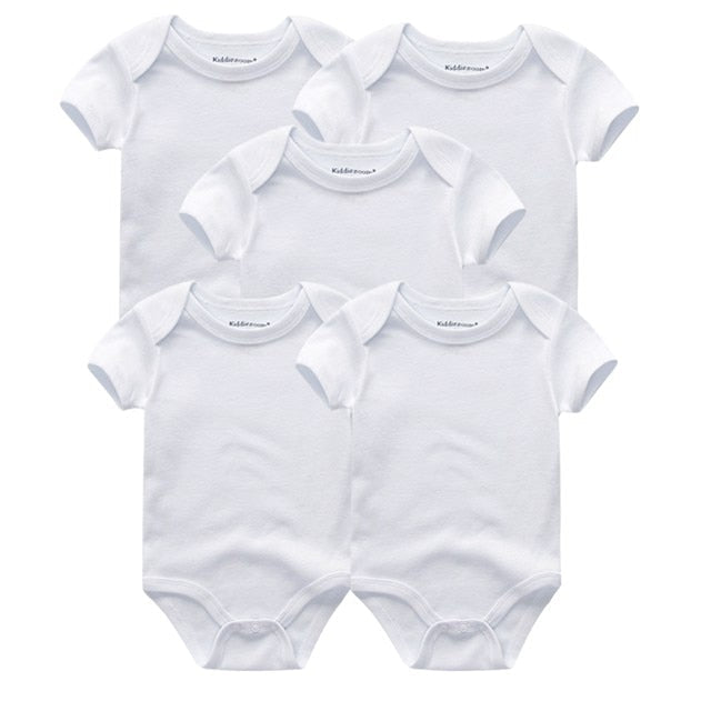 New Born Cartoon Printed Romper - Set of 5-MamaToddler-Plain White-3M-Mama Toddler