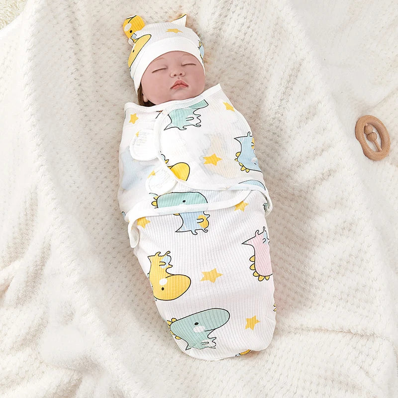 Newborn Cotton Baby Swaddle Wrap Adjustable Sleepsack Hat Set-MamaToddler-White-0-3 Months-Mama Toddler