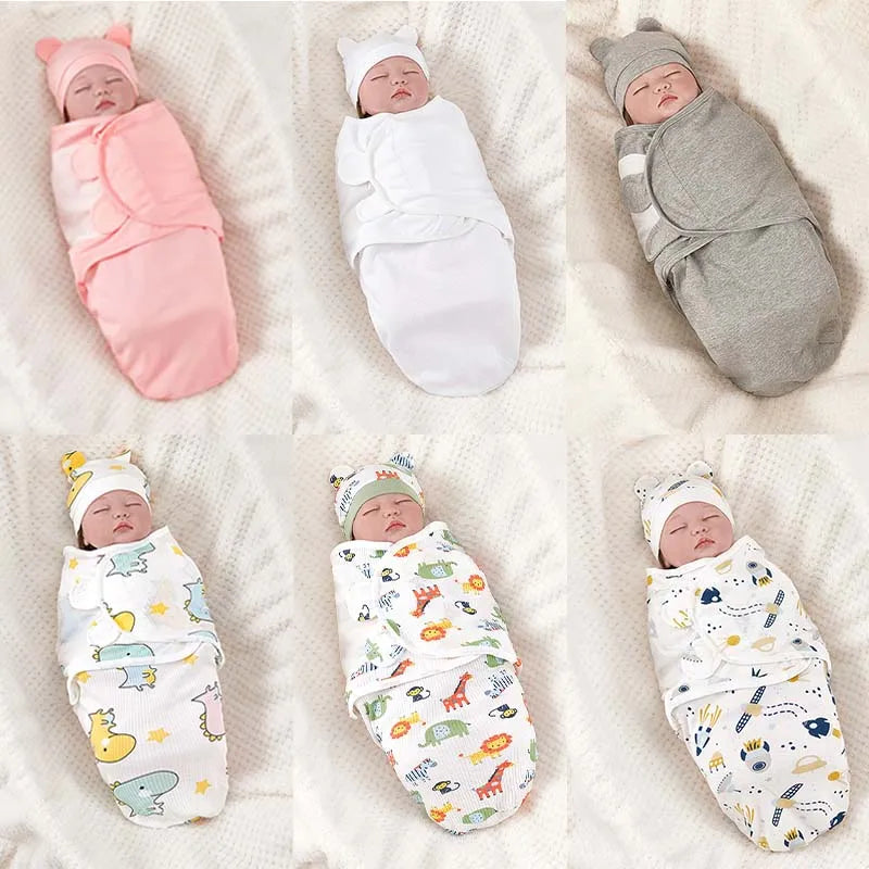 Newborn Cotton Baby Swaddle Wrap Adjustable Sleepsack Hat Set-MamaToddler-White-0-3 Months-Mama Toddler