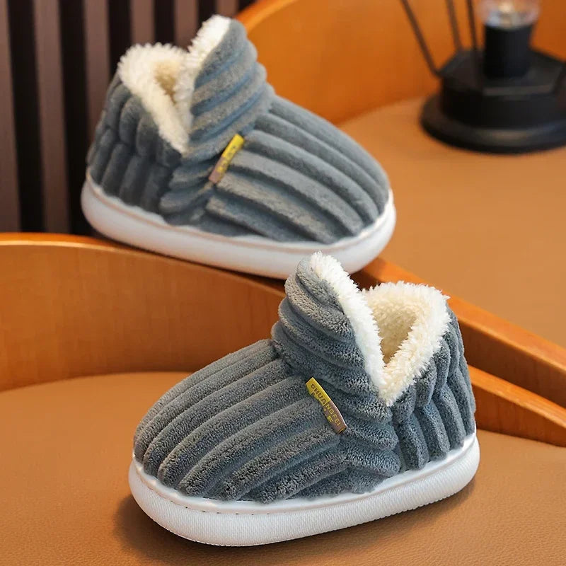 Non-slip Warm Stripe Plush Cotton Home Shoes-MamaToddler-Brown-14 cm-Mama Toddler