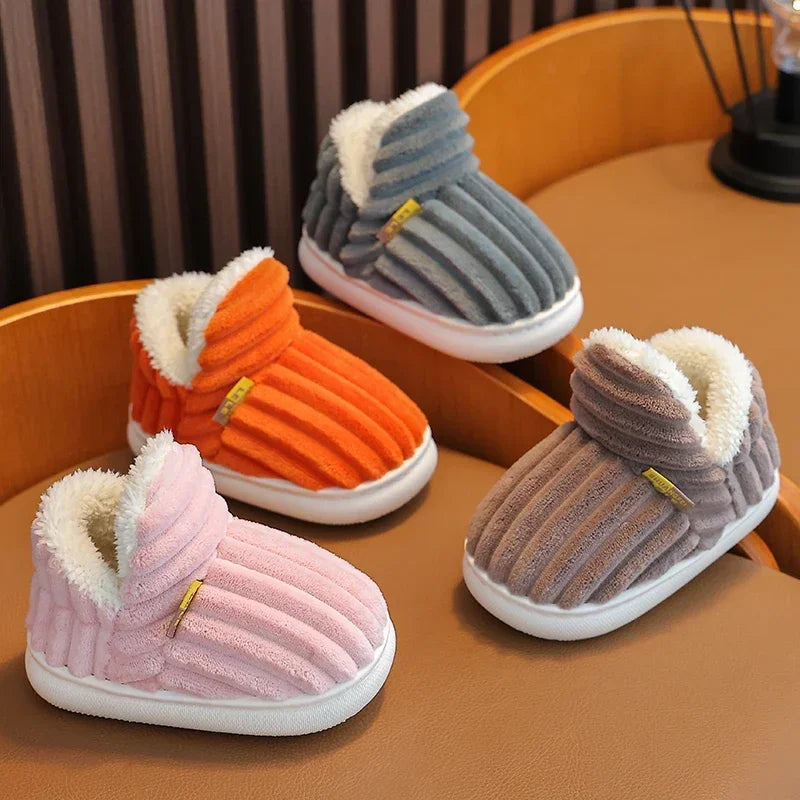 Non-slip Warm Stripe Plush Cotton Home Shoes-MamaToddler-Brown-14 cm-Mama Toddler