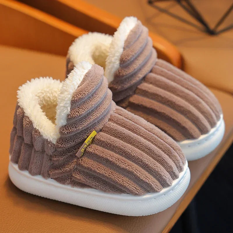 Non-slip Warm Stripe Plush Cotton Home Shoes-MamaToddler-Brown-14 cm-Mama Toddler