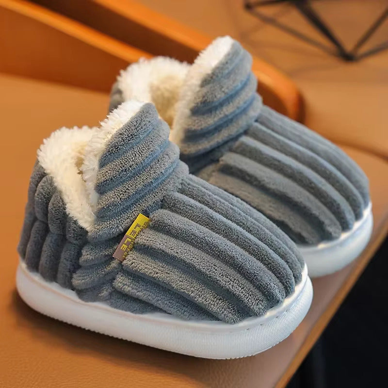 Non-slip Warm Stripe Plush Cotton Home Shoes-MamaToddler-Gray-14 cm-Mama Toddler