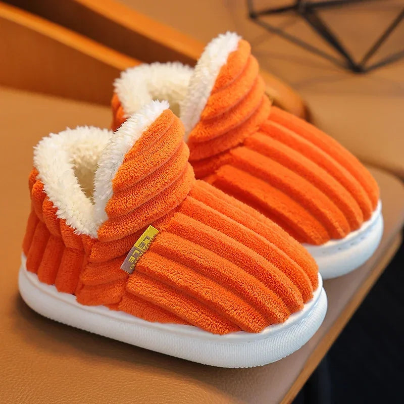 Non-slip Warm Stripe Plush Cotton Home Shoes-MamaToddler-Orange-14 cm-Mama Toddler