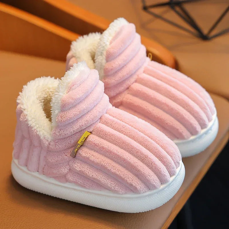 Non-slip Warm Stripe Plush Cotton Home Shoes-MamaToddler-Pink-14 cm-Mama Toddler