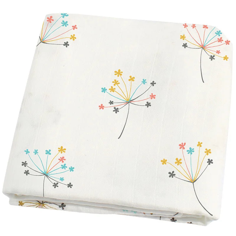 Printed Organic Bamboo Cotton Muslin Swaddle Wrap Blanket-MamaToddler-Dandelion-120x120 cm-Mama Toddler