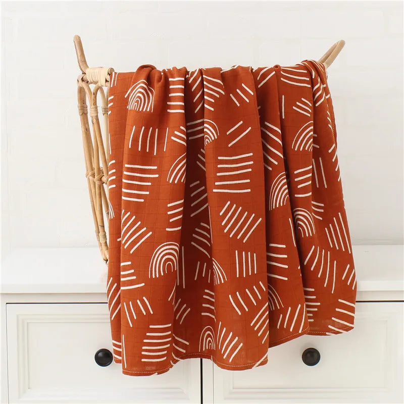 Printed Organic Bamboo Cotton Muslin Swaddle Wrap Blanket-MamaToddler-Wine Red-120x120 cm-Mama Toddler