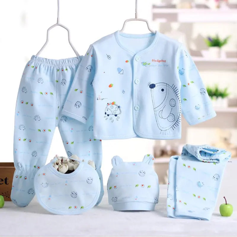 Pure Cotton Spring Newborn 5 Piece Loungewear Set-MamaToddler-Blue-Mama Toddler