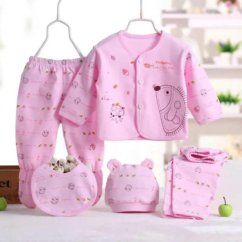 Pure Cotton Spring Newborn 5 Piece Loungewear Set-MamaToddler-Pink-Mama Toddler