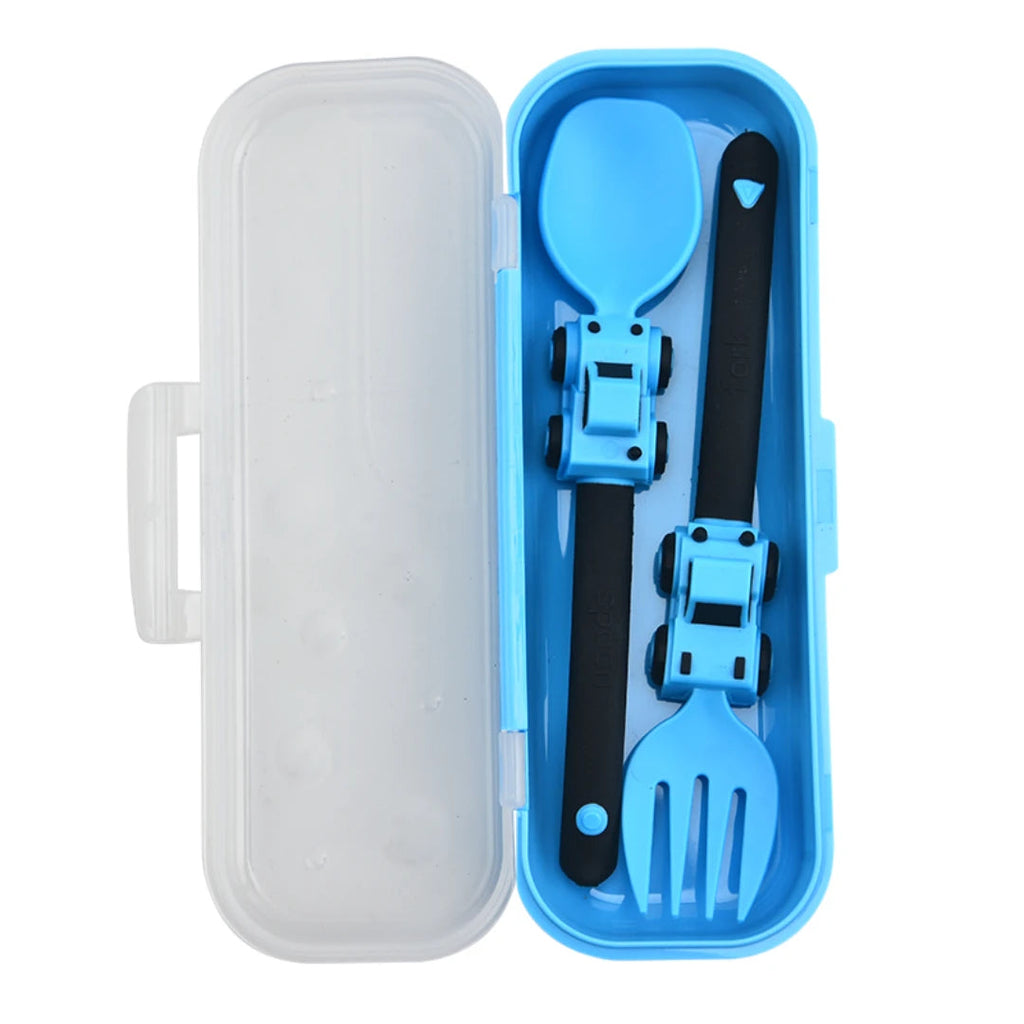 Racing Car Cartoon Cutlery Set For Kids-MamaToddler-Blue-Mama Toddler