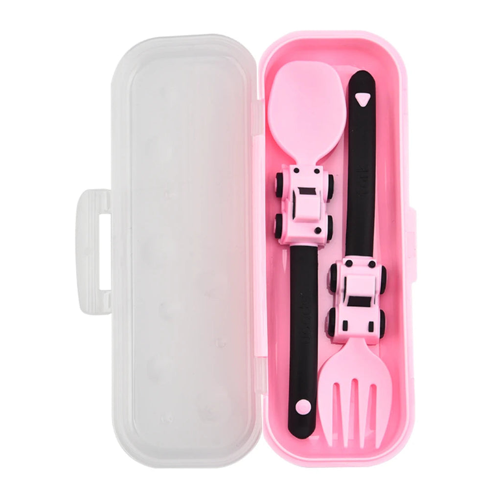 Racing Car Cartoon Cutlery Set For Kids-MamaToddler-Pink-Mama Toddler