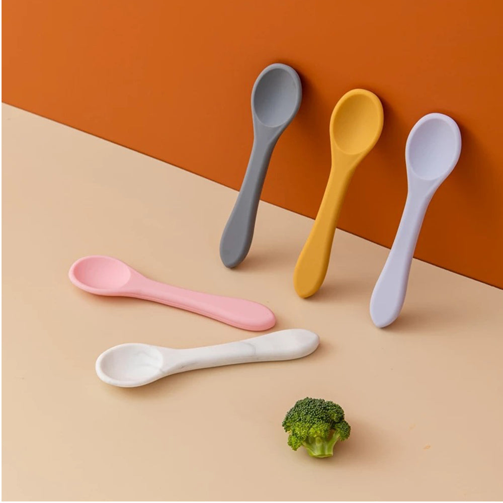 Soft Silicone Kids Feeding Fork Spoon - 2 Pieces Set-Mama Toddler-White-Mama Toddler