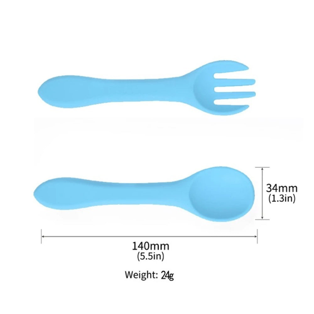 Soft Silicone Kids Feeding Fork Spoon - 2 Pieces Set-Mama Toddler-White-Mama Toddler