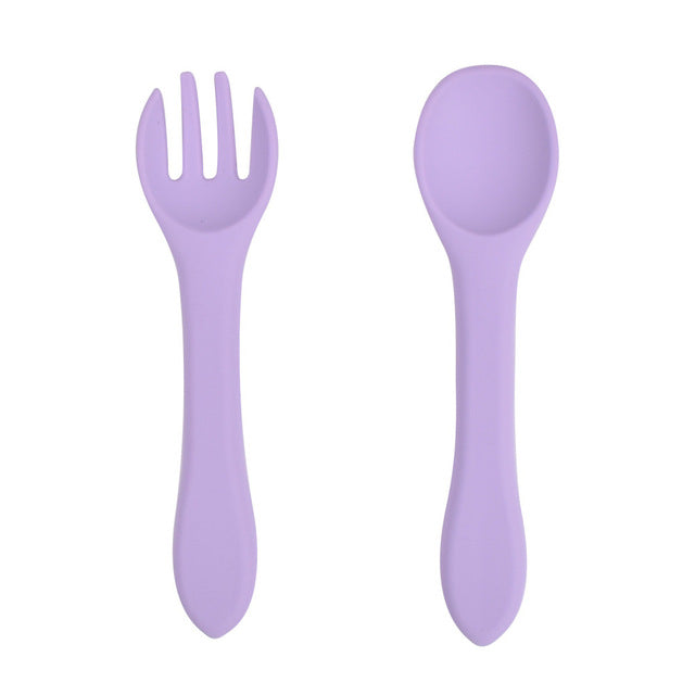 Soft Silicone Kids Feeding Fork Spoon - 2 Pieces Set-Mama Toddler-Purple-Mama Toddler