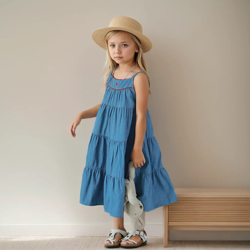 Summer Denim Dress For Girls-MamaToddler-Blue Long-12-18 Months-Mama Toddler