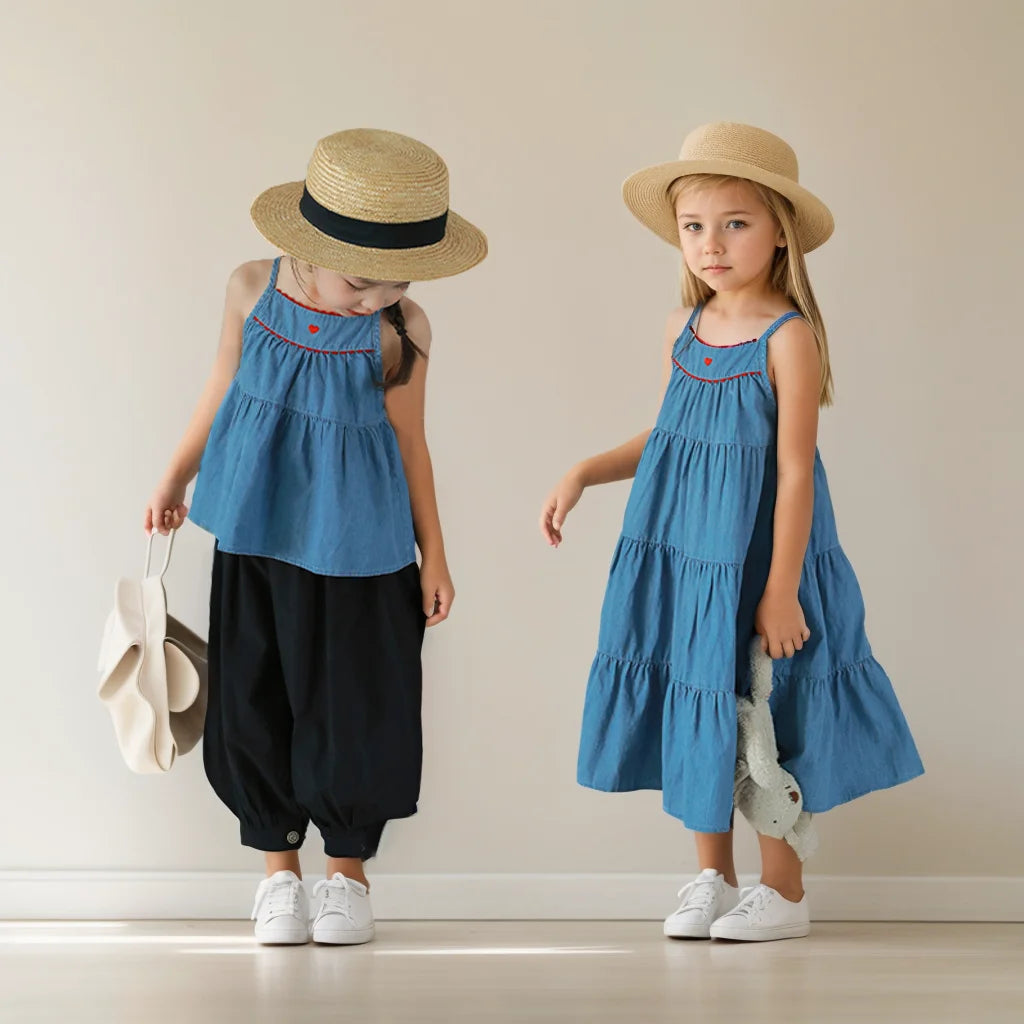 Summer Denim Dress For Girls-MamaToddler-Blue Long-12-18 Months-Mama Toddler