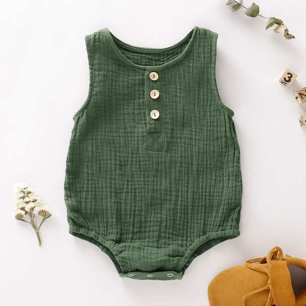 Summer Infant Muslin Sleeveless Newborn Rompers-MamaToddler-Green-0-3 Months-Mama Toddler