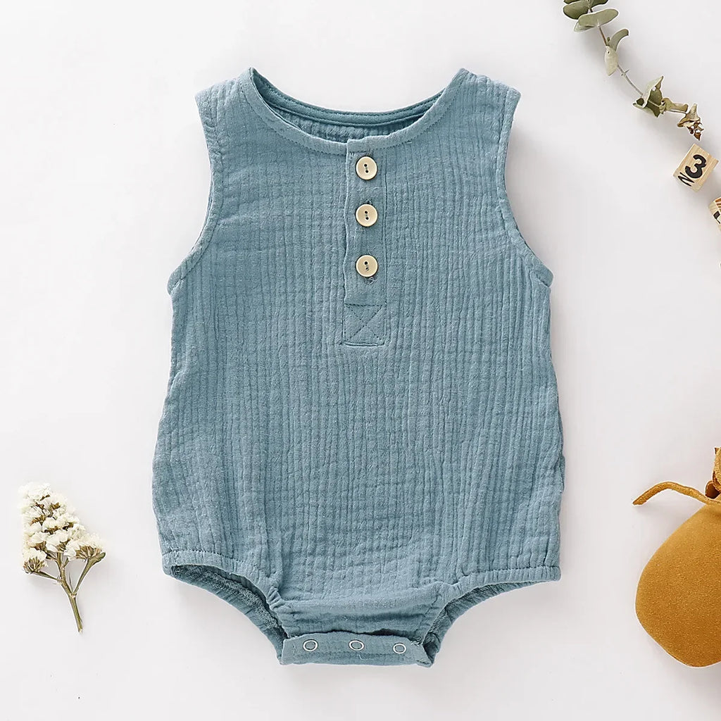 Summer Infant Muslin Sleeveless Newborn Rompers-MamaToddler-Lake Blue-0-3 Months-Mama Toddler