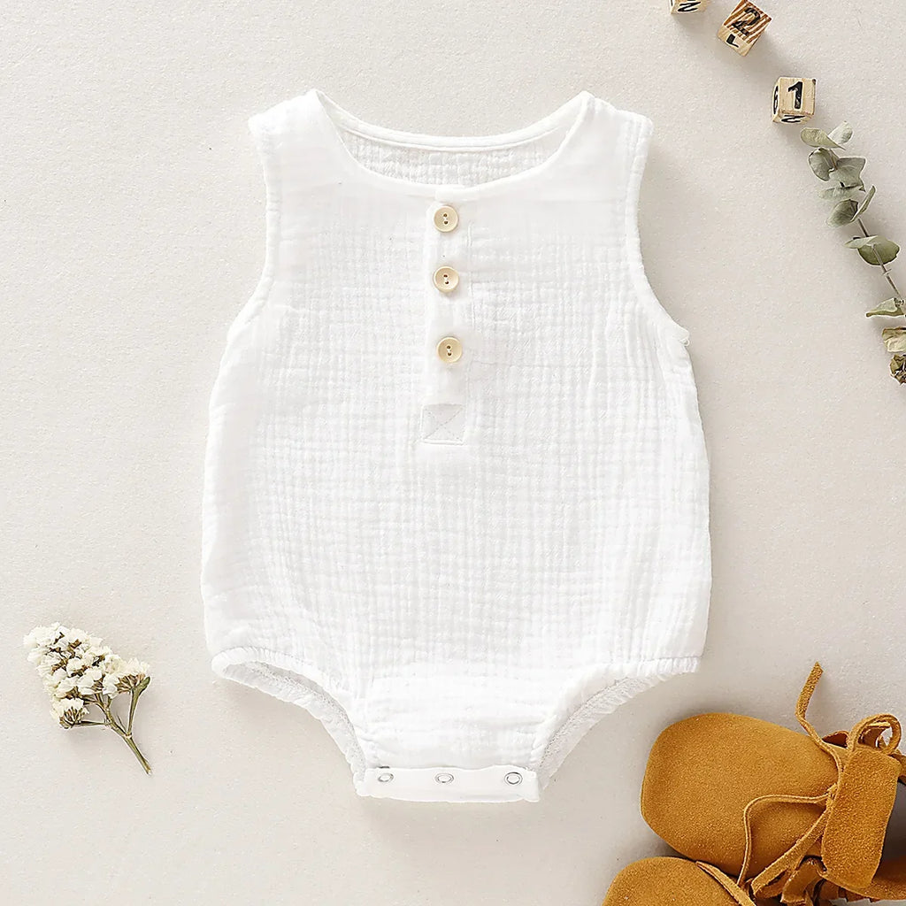 Summer Infant Muslin Sleeveless Newborn Rompers-MamaToddler-White-0-3 Months-Mama Toddler