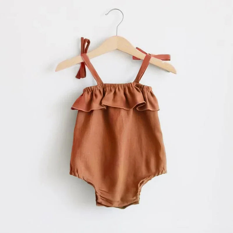 Summer Solid Cotton Tie Strap Infant Onesie-MamaToddler-Brown-3-6 Months-Mama Toddler