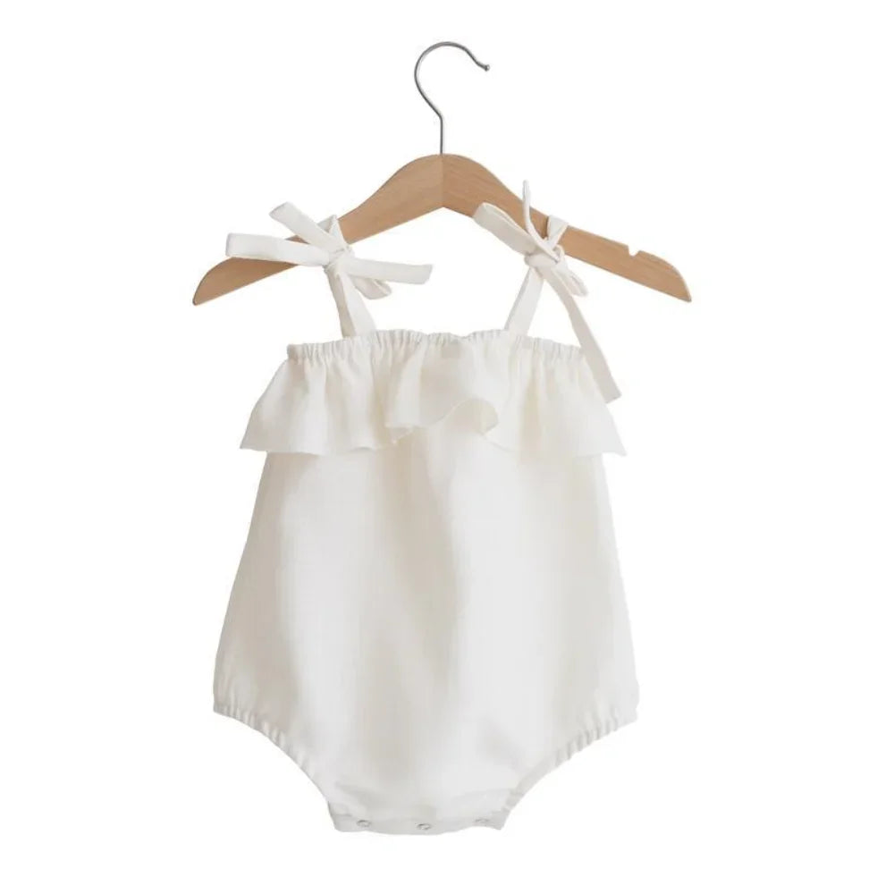 Summer Solid Cotton Tie Strap Infant Onesie-MamaToddler-White-3-6 Months-Mama Toddler